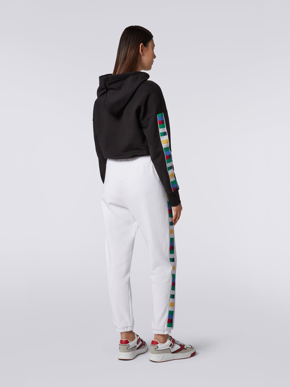 Cotton sports trousers with knitted bands, White & Multicoloured Heritage - DC23SI01BJ00EQS017F - 3