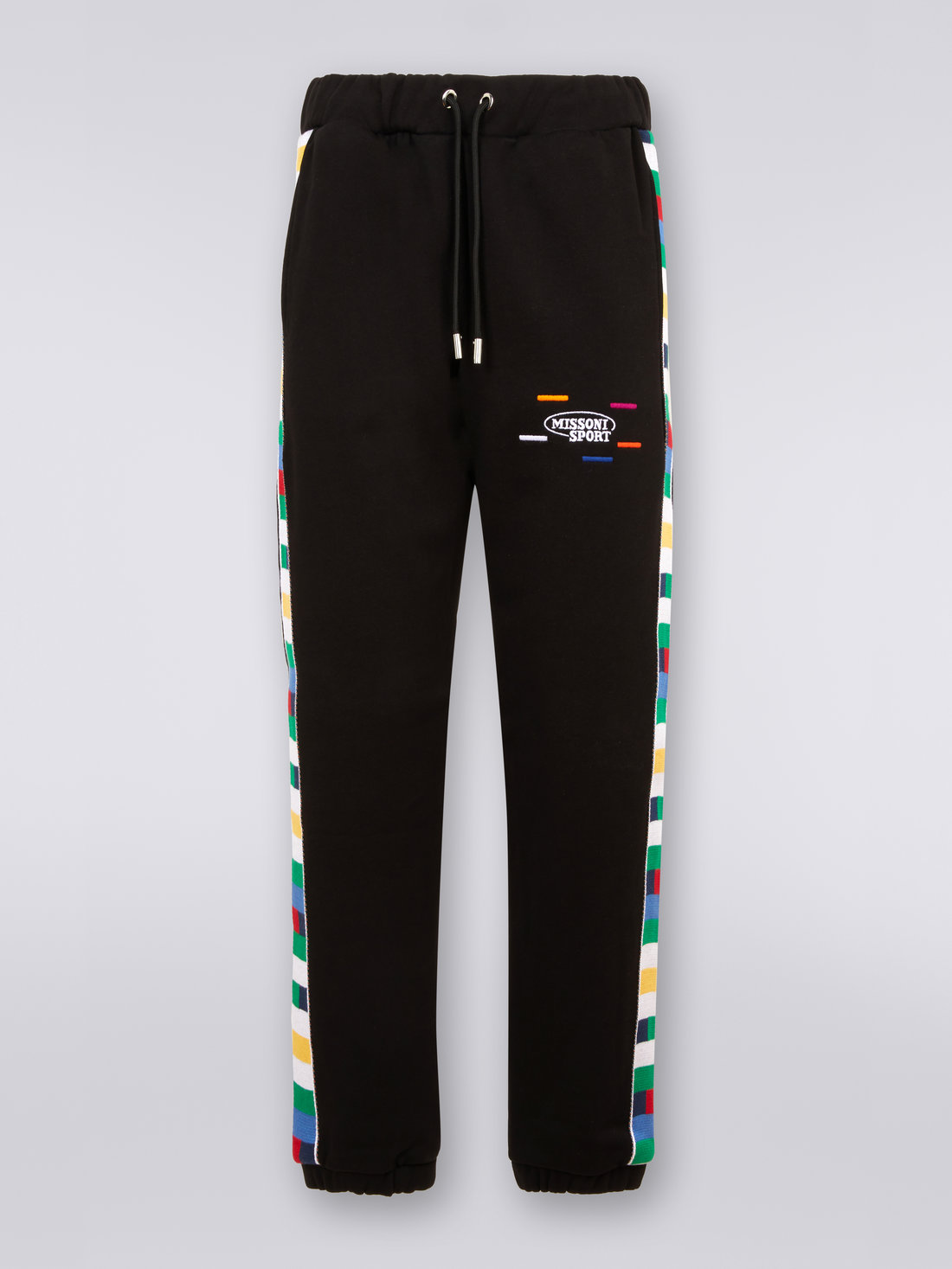 Cotton sports trousers with knitted bands, Black & Multicoloured  - DC23SI01BJ00EQS91E7 - 0