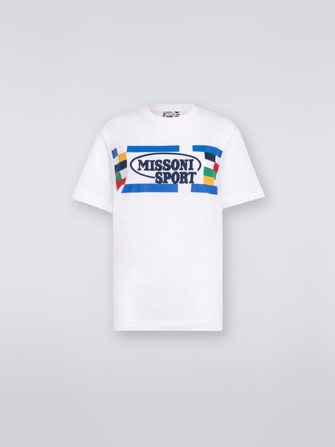 Crew-neck cotton T-shirt with logo and contrasting piping, White & Multicoloured Heritage - DC23SL00BJ00EBS0179 - 0