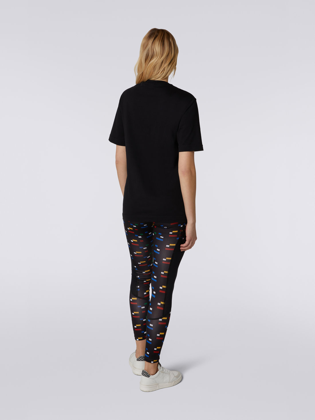 Crew-neck cotton T-shirt with logo and contrasting piping, Black & Multicoloured  - DC23SL00BJ00EBS91E4 - 3