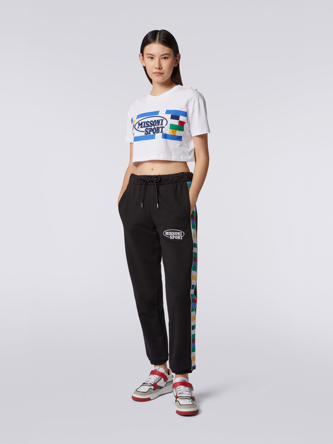 Cotton crop top with Legacy logo print and embroidery, White & Multicoloured Heritage - DC23SL01BJ00EBS0179 - 1