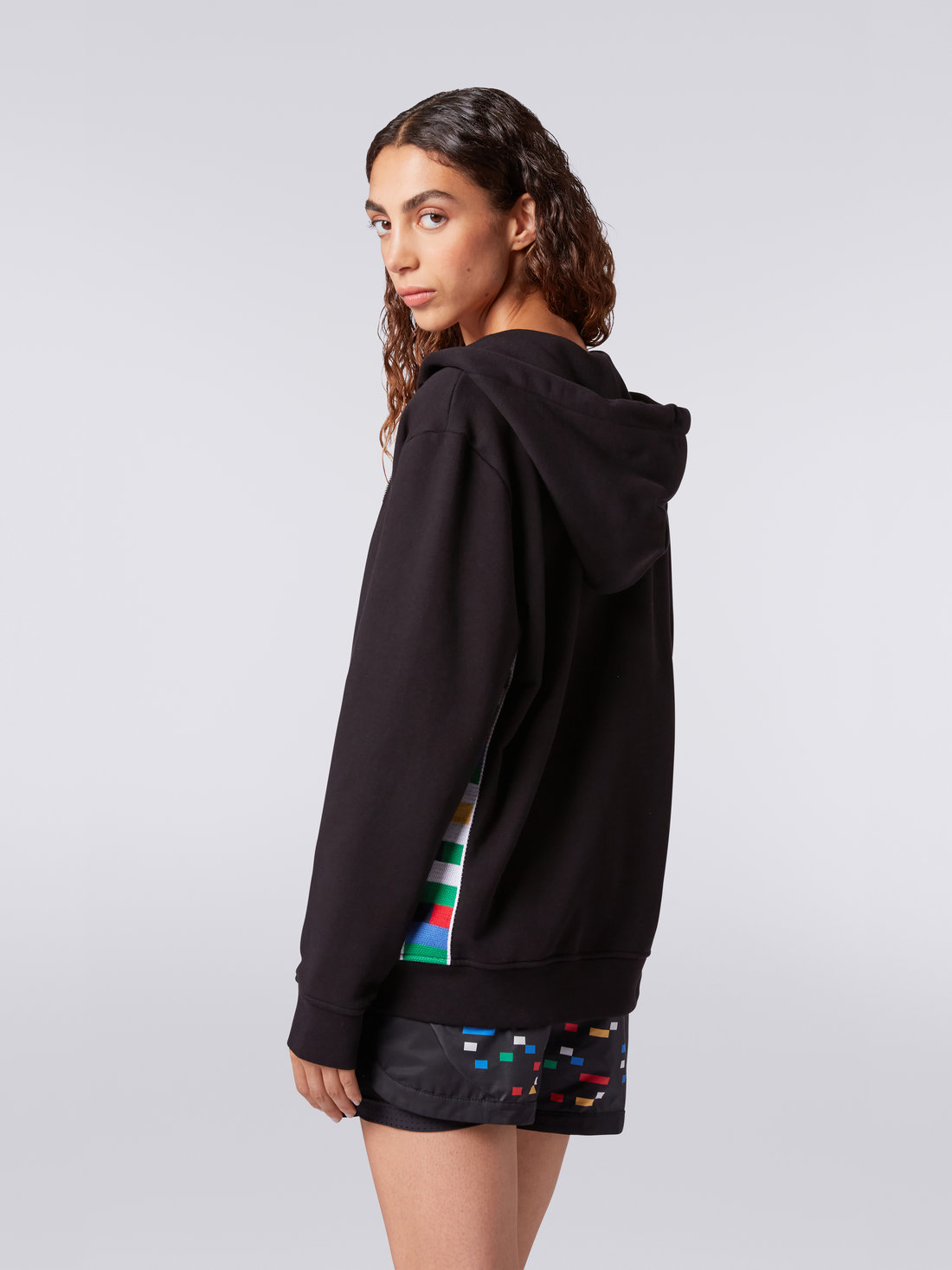 Full-zip hooded sweatshirt with knitted bands, Black & Multicoloured  - 3