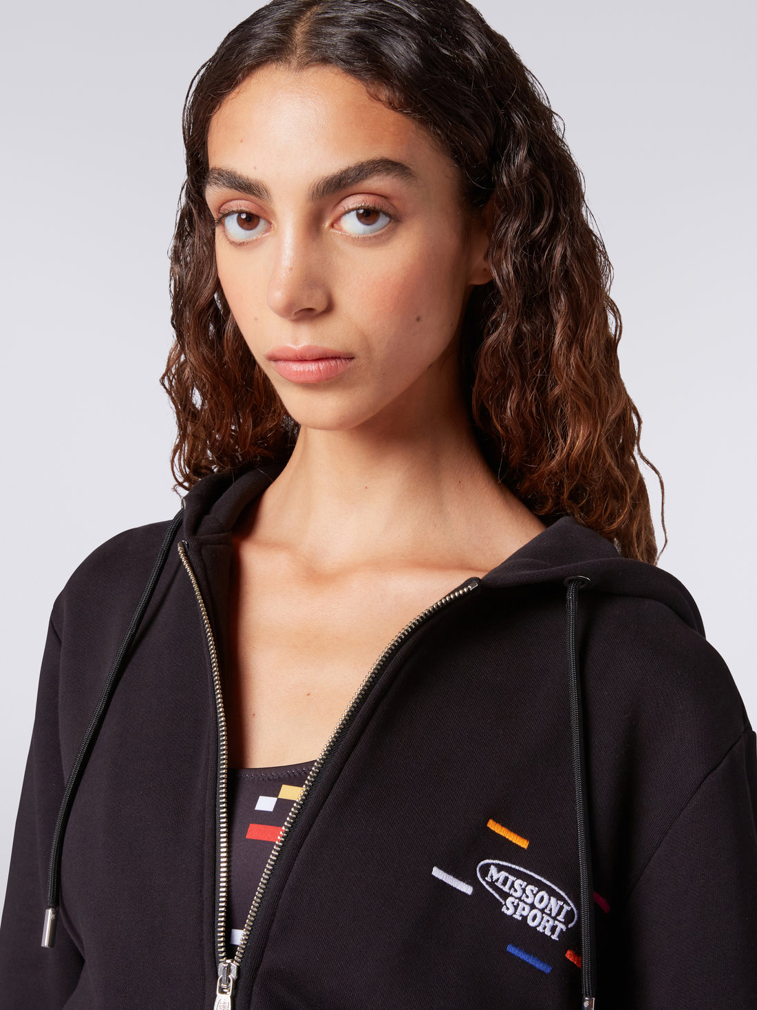 Full-zip hooded sweatshirt with knitted bands, Black & Multicoloured  - 4