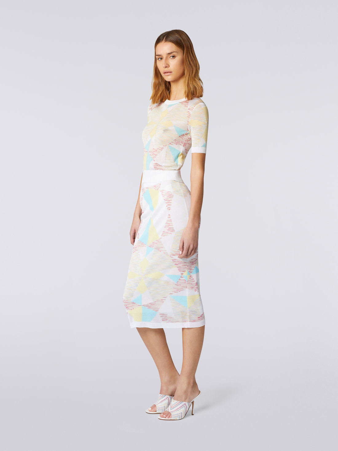 Viscose and cotton blend longuette skirt with star pattern, Multicoloured - DS23SH0ZBK021BSM8NW - 2