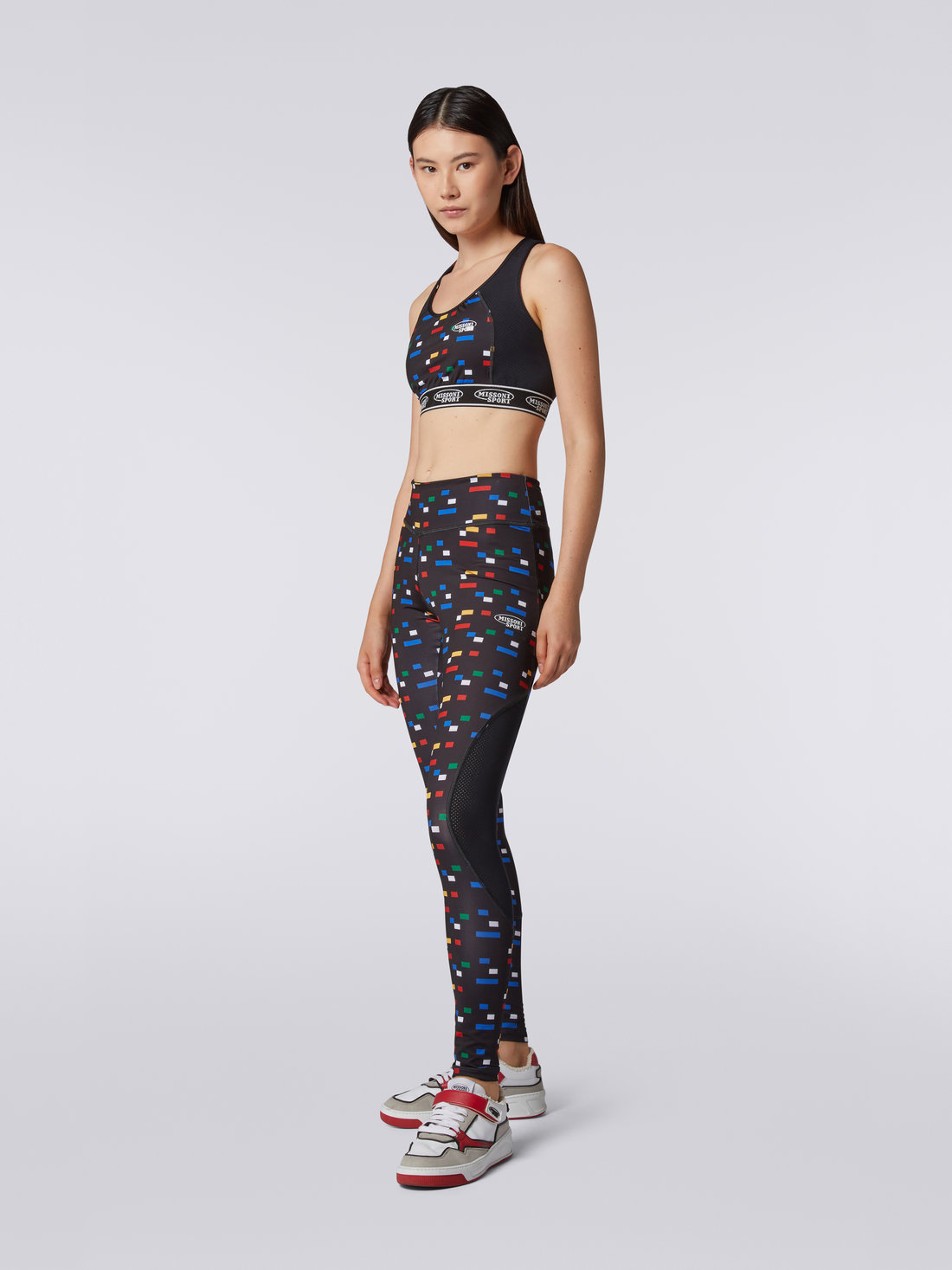 Leggings with mesh inserts and Legacy logo pixels, Black & Multicoloured  - DS23SI1DBJ00ERS91E8 - 2