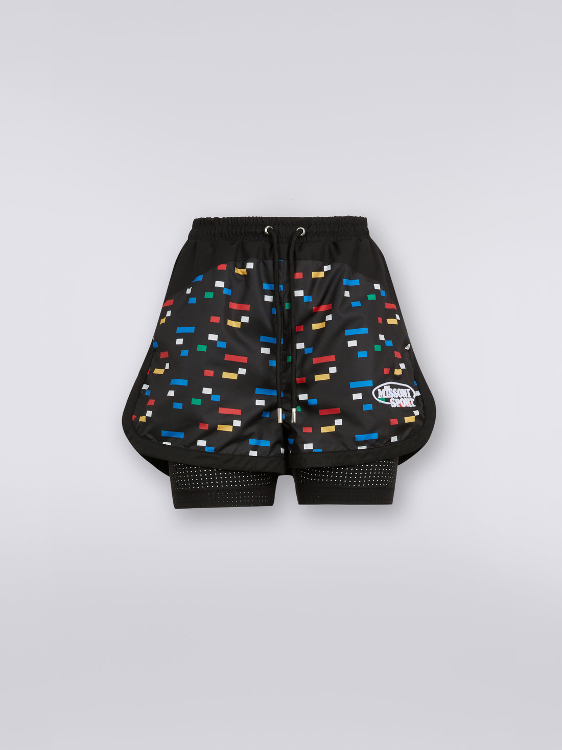 Shorts in technical fabric with pixel print, Black & Multicoloured  - DS23SI1FBW00LWS91E8 - 0