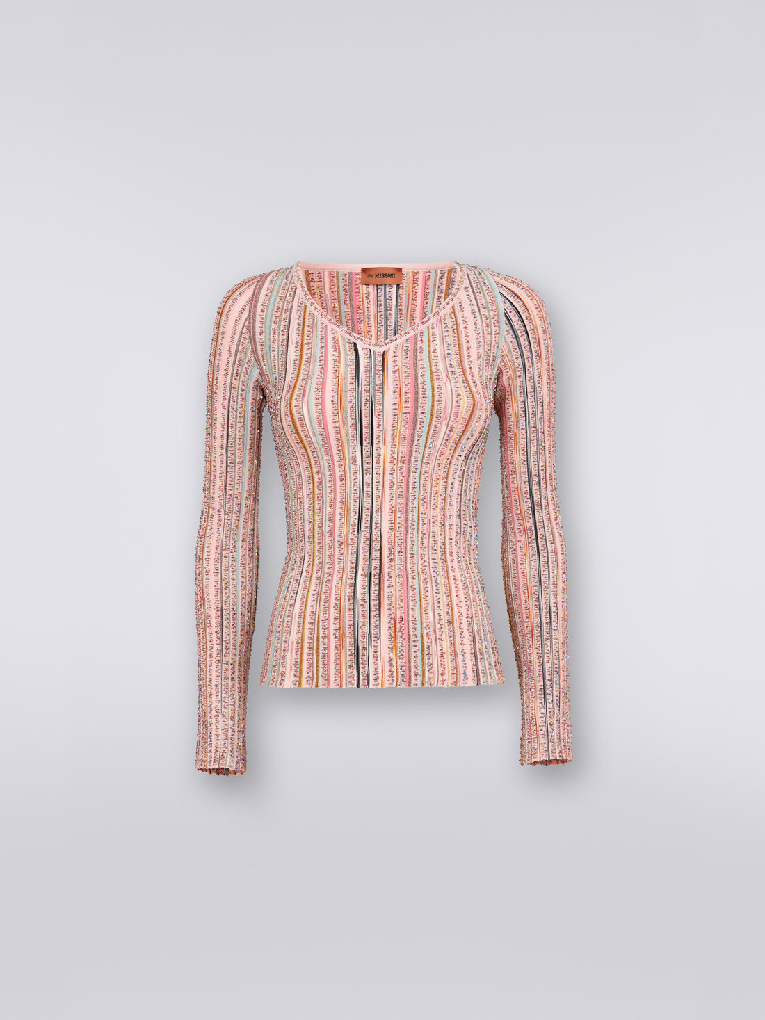Long-sleeved ribbed sweater with sequins, Pink & Multicoloured - DS23SN0UBK023QS30B0 - 0