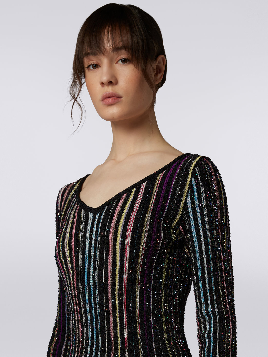 Long-sleeved ribbed sweater with sequins, Black & Multicoloured - DS23SN0UBK023QS91E3 - 4