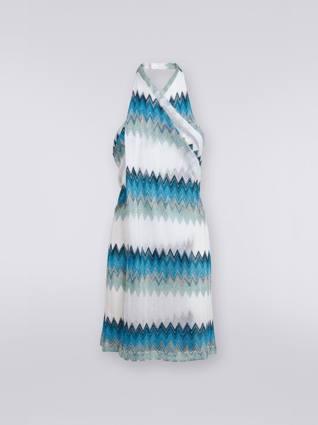 Sarong piece cover up dress with lamé zigzag, White, Blue & Sky Blue - MS23SQ0BBR00JJS728C - 0