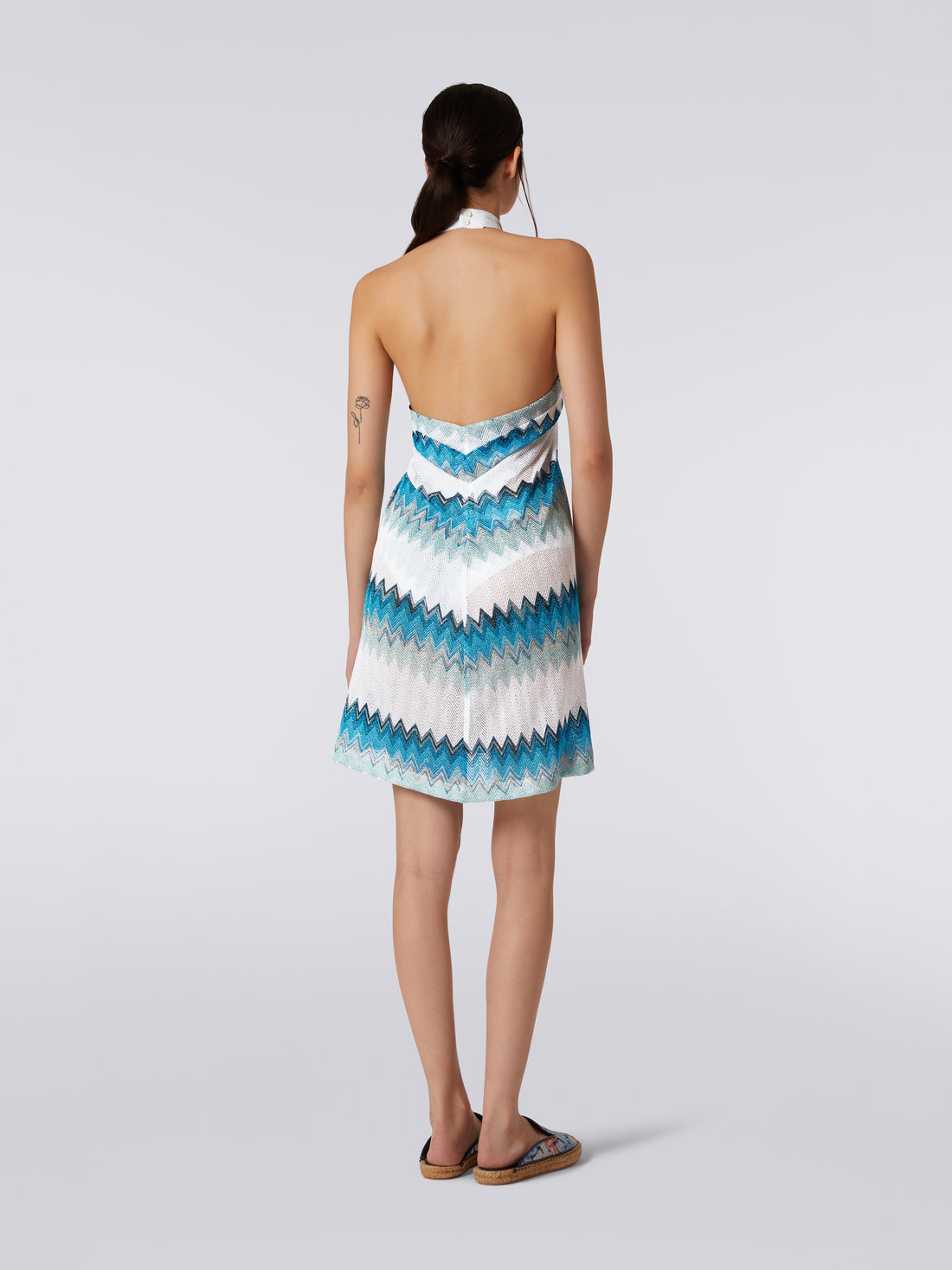 Sarong piece cover up dress with lamé zigzag, White, Blue & Sky Blue - 3