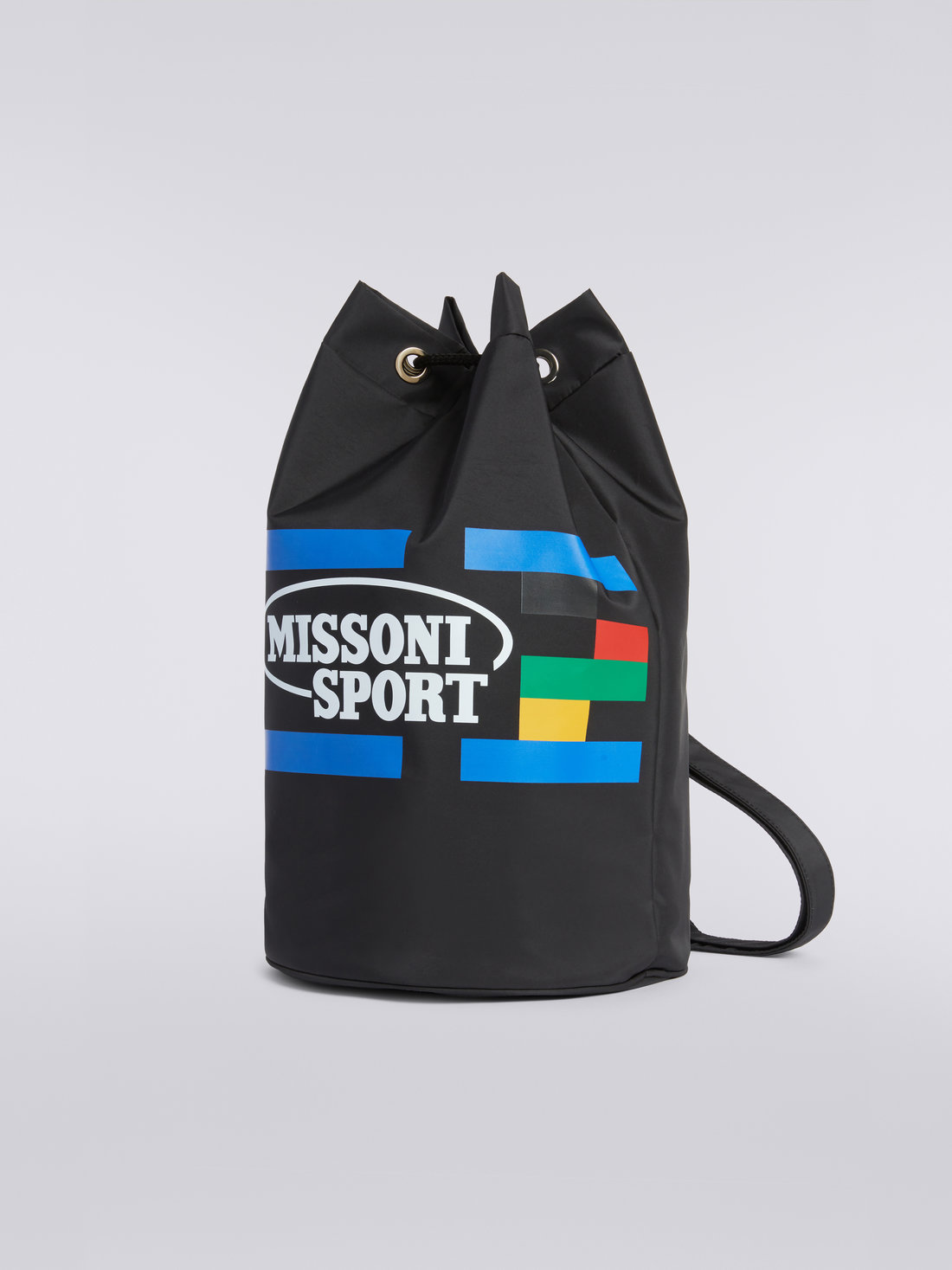 Nylon rucksack with multicoloured print and logo, Black    - 8051575744488 - 1