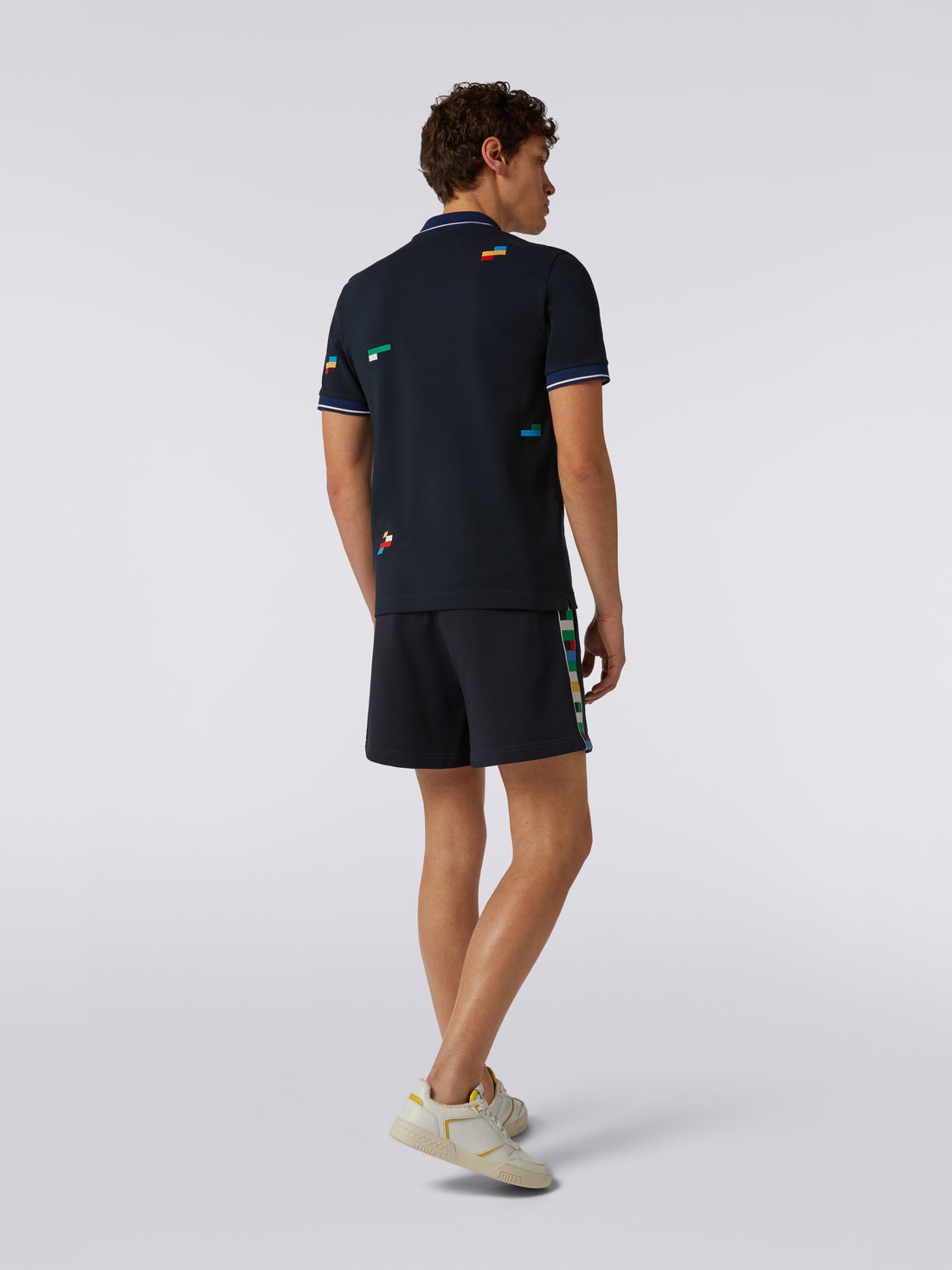 Cotton and viscose jersey shorts with knitted bands, Navy Blue  - UC23SI02BJ00EQS729H - 2