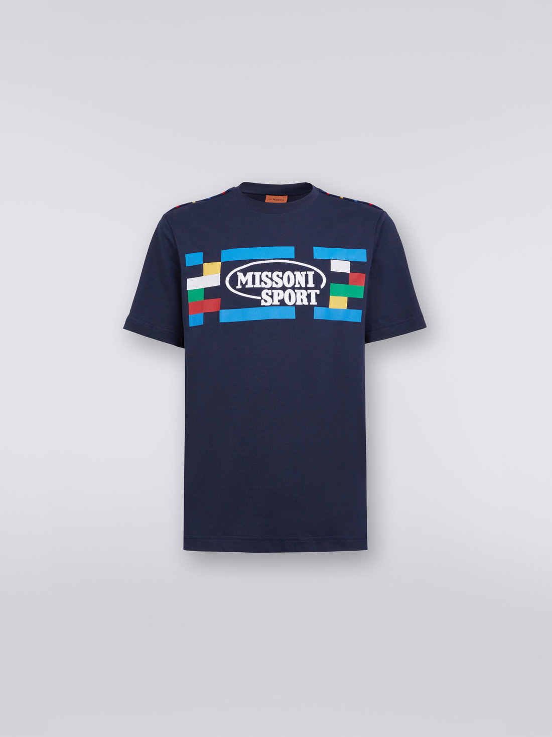 Crew-neck cotton T-shirt with embroidery print, Navy Blue  - UC23SL04BJ00EBS729F - 0