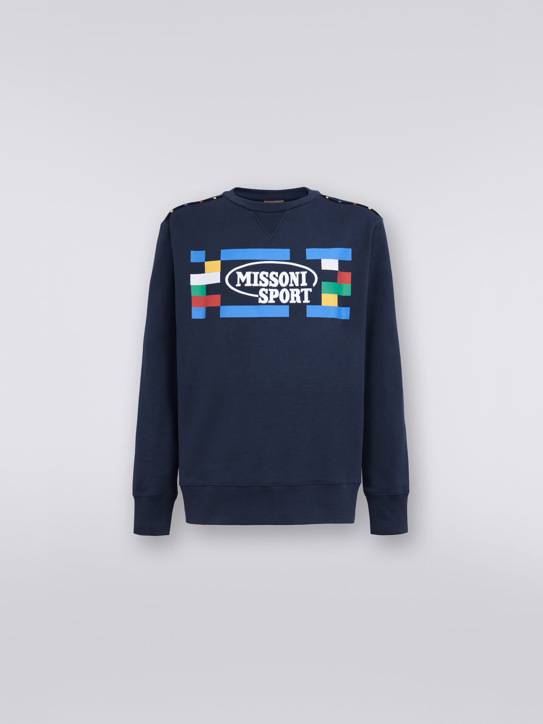 Crew-neck cotton sweatshirt with Legacy logo and knitted piping, Navy Blue  - UC23SW00BJ00EDS729F - 0