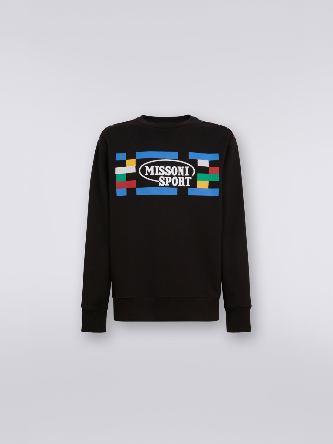 Crew-neck cotton sweatshirt with Legacy logo and knitted piping, Black & Multicoloured - UC23SW00BJ00EDS91E4 - 0