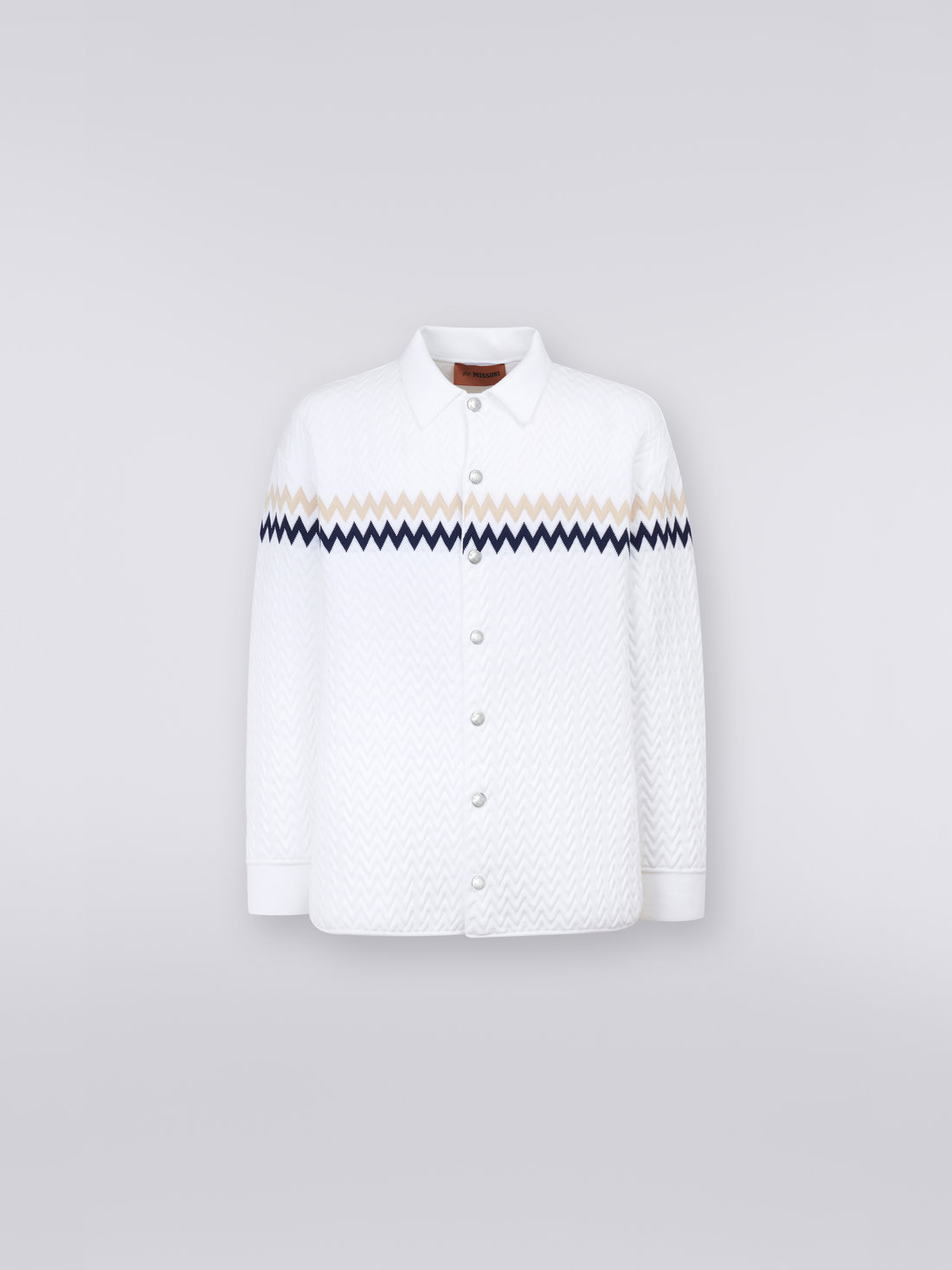 Nylon-blend overshirt with zigzag stitching and contrasting details, White, Beige & Blue - US23SC06BK020TS0173 - 0