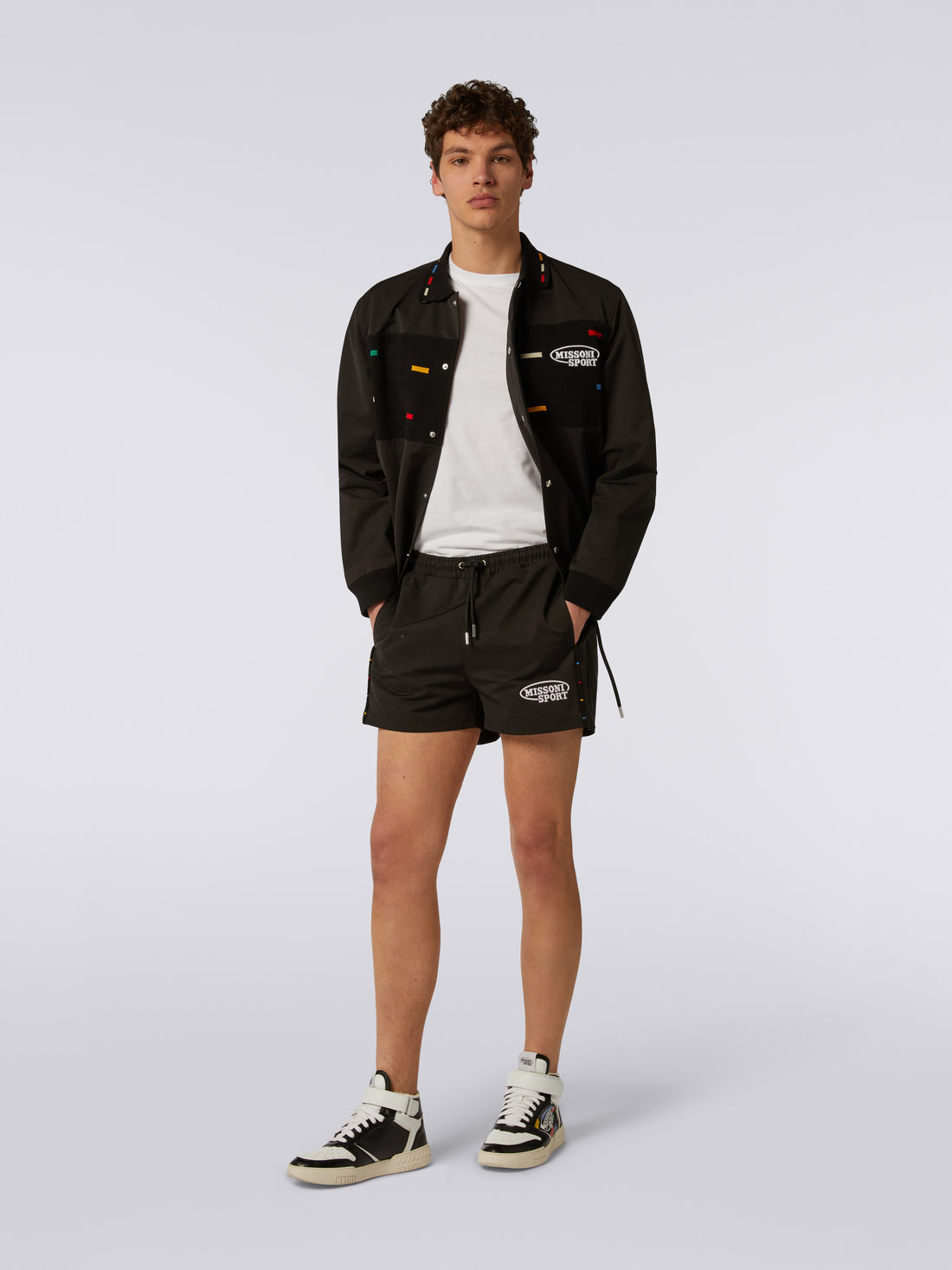 Cotton-blend shorts with embroidered logo and knitted details, Black & Multicoloured - US23SI0XBW00MKS91EH - 2