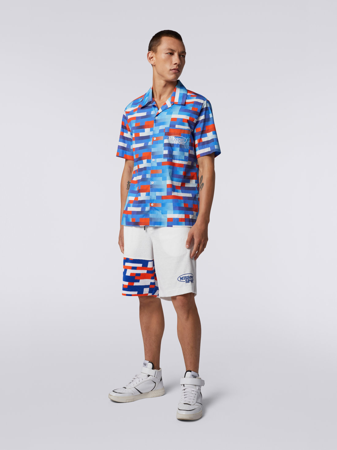Short-sleeved cotton bowling shirt, Multicoloured  - 1