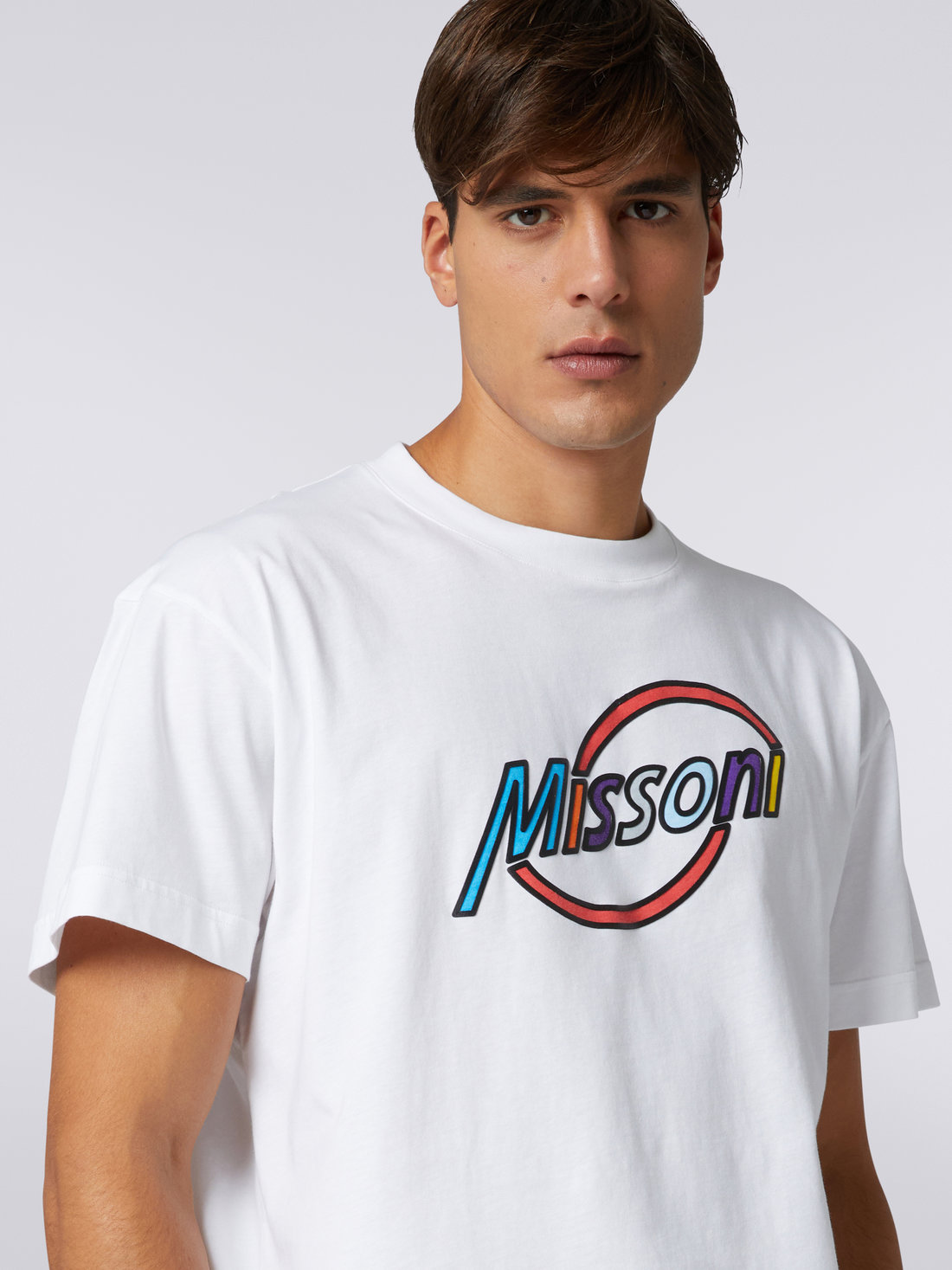 Crew-neck oversized cotton T-shirt with multicoloured logo lettering ...