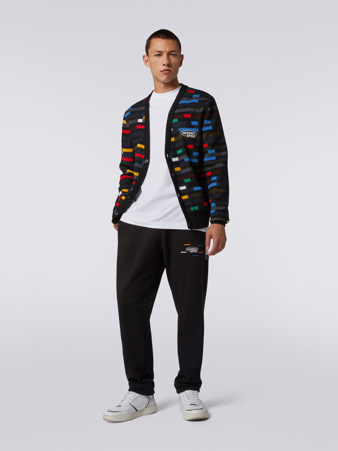 Jacquard viscose cardigan with multicoloured pixels, Black    - US23SM0KBK023DS91EC - 1