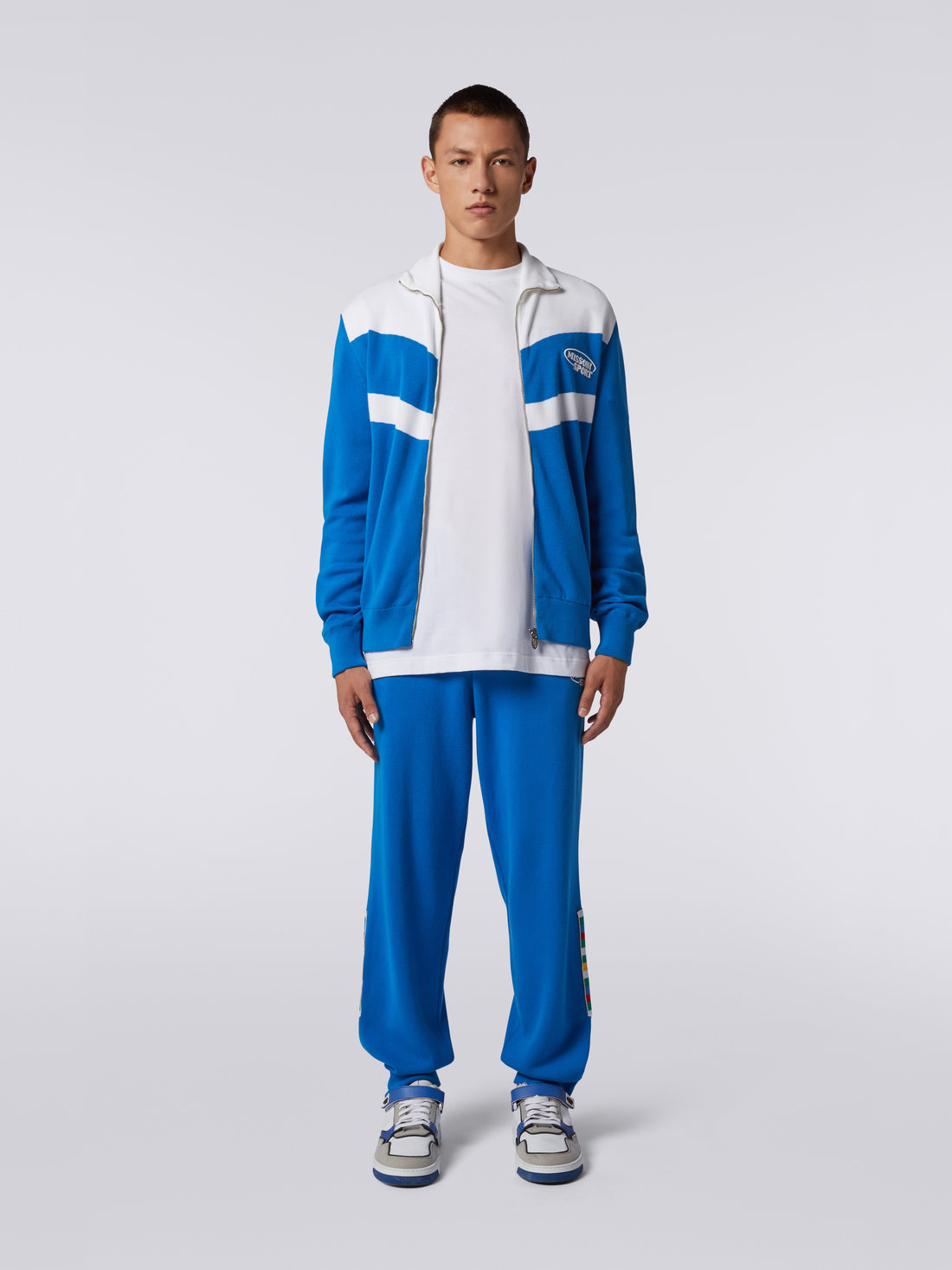 Cotton knit cardigan with logo, White & Blue  - US23SM0LBK023FS729U - 1