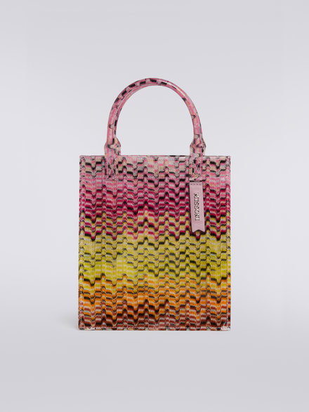 PVC-coated shopping bag in Greek fret patterned fabric, Yellow & Pink - AS23SX03BV00BXSM8OM