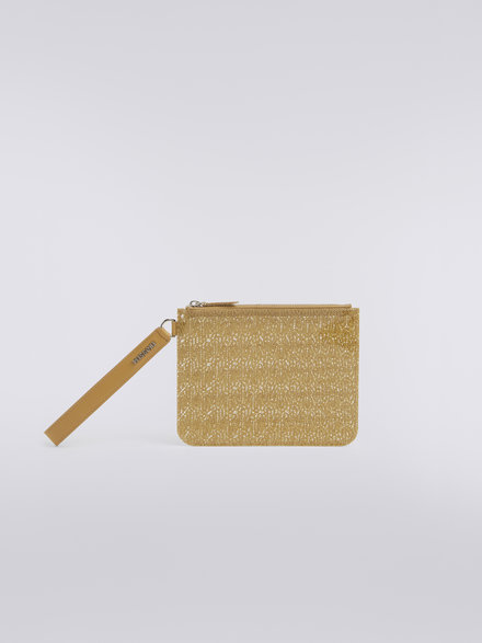 PVC-coated lace-effect fabric clutch, Ochre & Yellow Lamé - AS23SX04BV00BYS109F