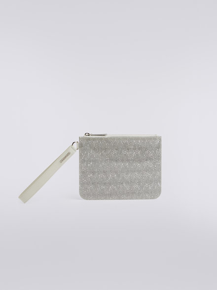 PVC-coated lace-effect fabric clutch, Silver & Grey Lamé - AS23SX04BV00BYS91D8