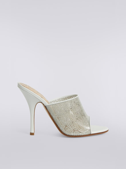 Mule sandals with heel in PVC-coated lamé fabric, Silver & Grey Lamé - AS23SY05BV00BYS91D8