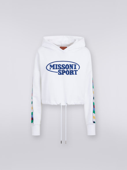 Hooded cotton sweatshirt with Legacy logo knit bands, White & Multicoloured Heritage - DC23SW00BJ00EQS017F