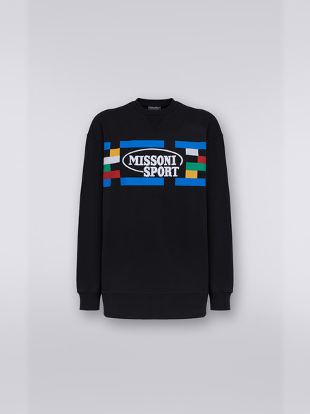 Crew-neck cotton sweatshirt with Legacy logo and logo lettering, Black & Multicoloured  - DC23SW01BJ00EDS91E4