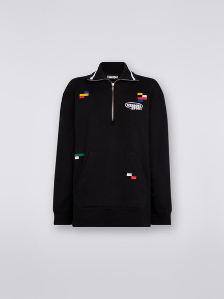 Cotton half-zip sweatshirt with multicoloured pixel details, Black & Multicoloured  - DC23SW02BJ00EES91E6