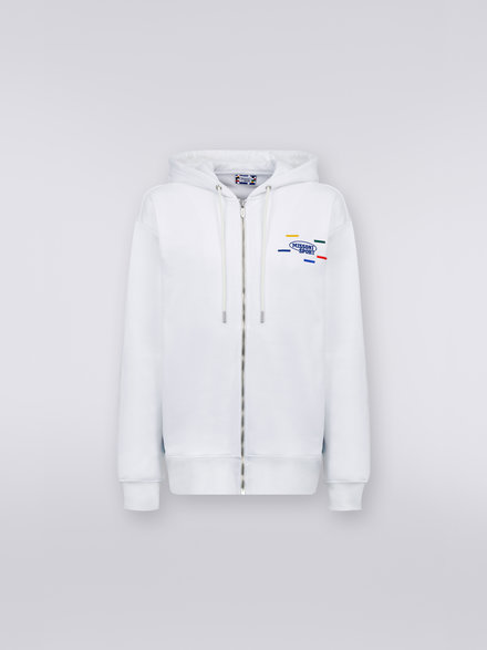 Full-zip hooded sweatshirt with knitted bands, White & Multicoloured Heritage - DC23SW03BJ00EQS017A