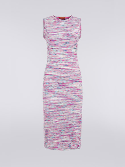 Sleeveless sheath dress in slub cotton jersey, Multicoloured - DS23SG1FBJ0001FM11Z