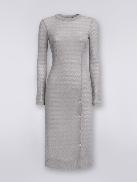 Lace-effect longuette dress with lamé, Silver & Grey Lamé - DS23SG1NBR00JVS91D8