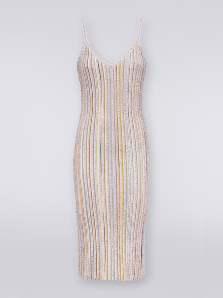 Striped fitted dress with sequins, White & Multicoloured   - DS23SG2CBK023QS0178