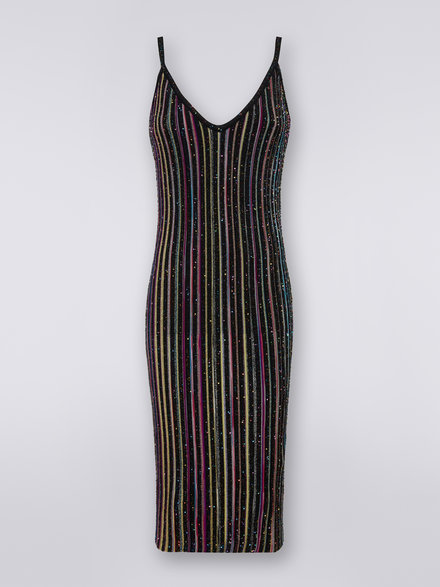 Striped fitted dress with sequins, Black & Multicoloured - DS23SG2CBK023QS91E3