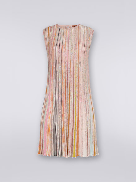 Pleated sleeveless mini-dress with sequins, Pink & Multicoloured - DS23SG2FBK023RS30B0