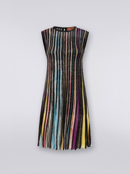 Pleated sleeveless mini-dress with sequins, Black & Multicoloured - DS23SG2FBK023RS91E3