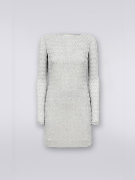 Viscose blend lace effect mini-dress with lamé, Silver & Grey Lamé - DS23SG31BR00JVS91D8