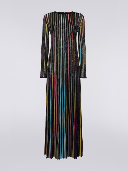 Vestido largo plisado con lentejuelas, Negro & Multicolor - DS23SG4CBK023RS91E3