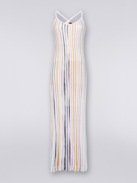 Long ribbed knit dress with sequins, White & Multicoloured   - DS23SG4MBK023RS0178
