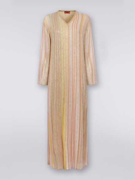 Striped long-sleeved kaftan with lurex, Multicoloured - DS23SG5EBK024NSM8UU