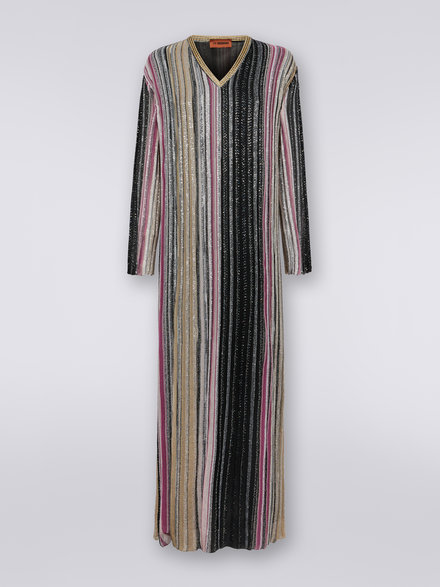 Striped long-sleeved kaftan with lurex, Multicoloured - DS23SG5EBK024NSM8UV