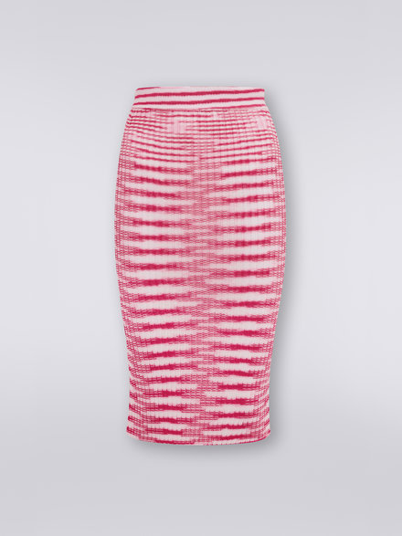 Slub viscose blend pencil skirt, Fuchsia, Pink & White - DS23SH00BK020HF301Q