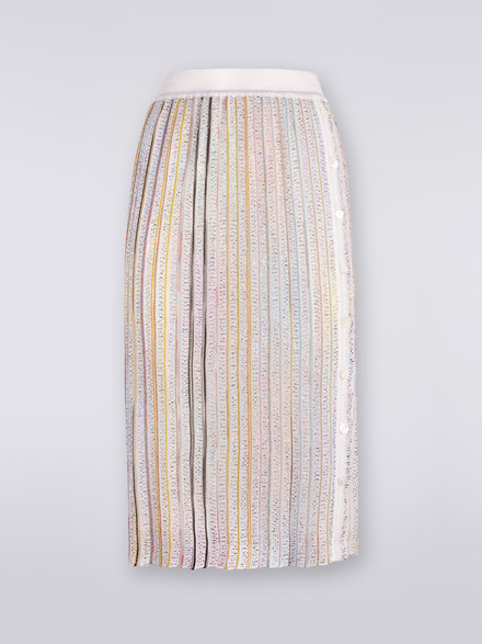Longuette skirt with side buttoning, White & Multicoloured   - DS23SH0CBK021NS0178