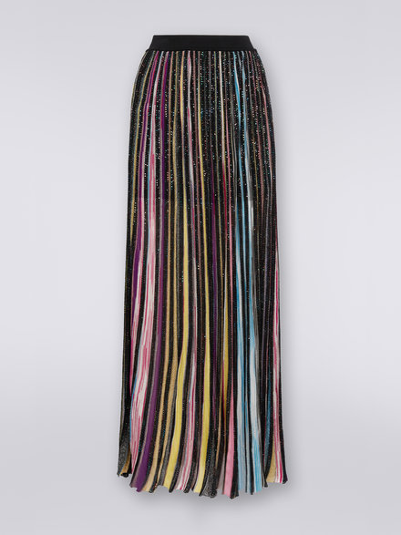 Pleated long skirt with sequins, Black & Multicoloured - DS23SH1LBK023RS91E3