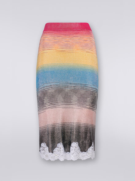 Slub viscose skirt with lace insert, Multicoloured  - DS23SH1RBK022NSM8NL