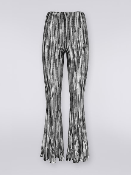 Flared viscose blend slub trousers, Black & White - DS23SI02BK020GS91EQ
