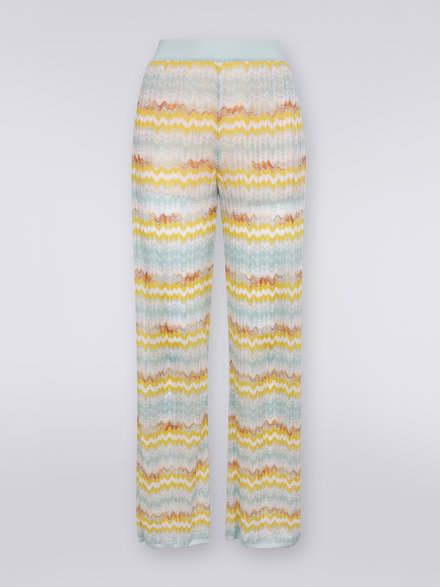 Straight ribbed viscose trousers with jacquard technique, Multicoloured - DS23SI0IBK021OSM8N8